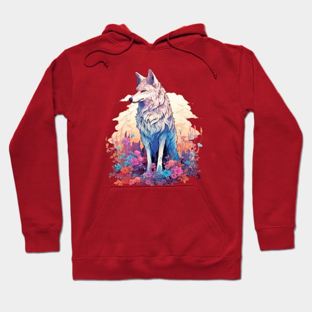 Colorful Wolf With Flowers Hoodie by LetsGetInspired